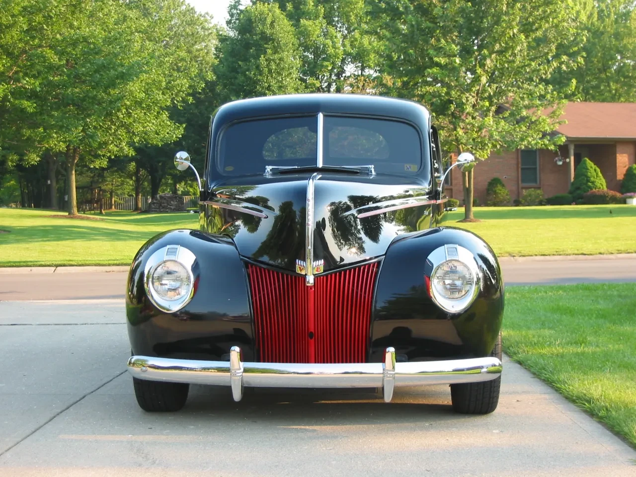 Classic black hot rod truck front view