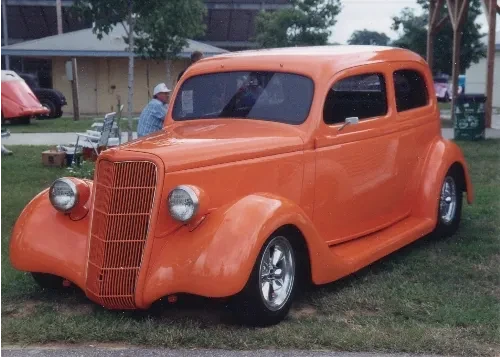 Orange vintage sedan street rod